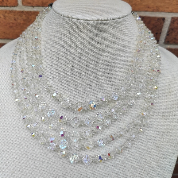 Vintage 1950s 5 Strand AB Crystal Necklace - Picture 2 of 6